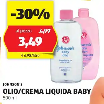 ALDI JOHNSON'S OLIO/CREMA LIQUIDA BABY 500 ml offerta