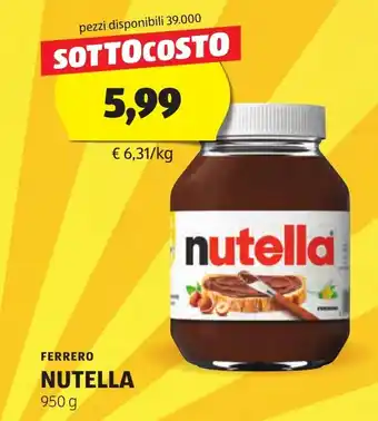 ALDI FERRERO NUTELLA 950 g offerta