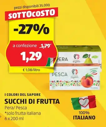 ALDI I COLORI DEL SAPORE SUCCHI DI FRUTTA Pera/ Pesca 6 x 200 ml offerta
