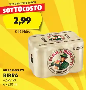 ALDI BIRRA MORETTI BIRRA 4,6% vol. 6 x 330 ml offerta