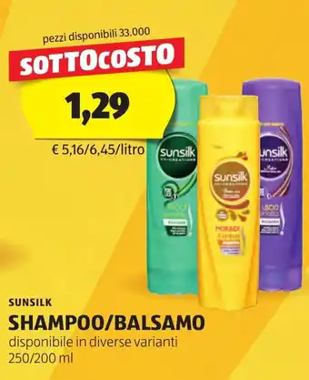 ALDI SUNSILK SHAMPOO/BALSAMO disponibile in diverse varianti 250/200 ml offerta