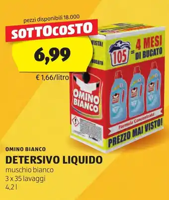 ALDI OMINO BIANCO DETERSIVO LIQUIDO muschio bianco 3x35 lavaggi 4,2 l offerta