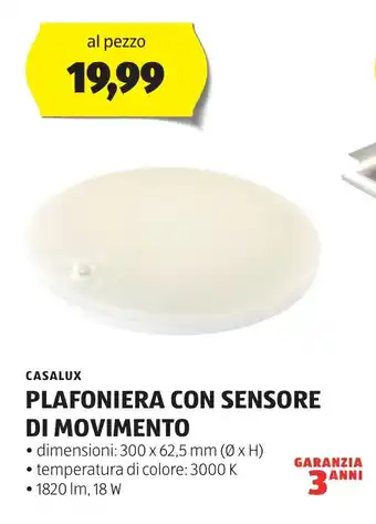 ALDI CASALUX PLAFONIERA CON SENSORE DI MOVIMENTO offerta