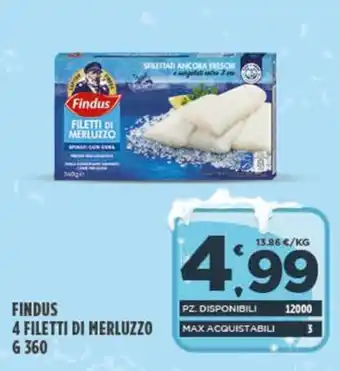 Deco Superfreddo FINDUS 4 FILETTI DI MERLUZZO G 360 offerta