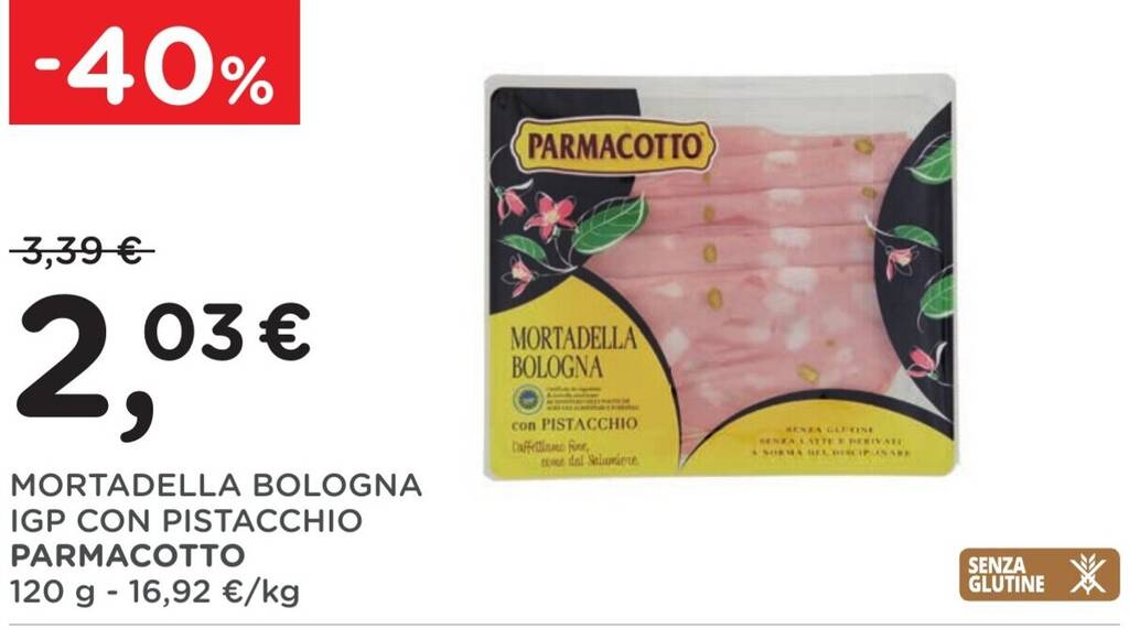 MORTADELLA BOLOGNA IGP CON PISTACCHIO PARMACOTTO 120g offerta di Poli