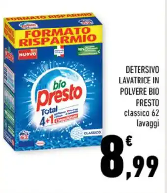 Conad DETERSIVO LAVATRICE IN POLVERE BIO PRESTO classico 62 lavaggi offerta