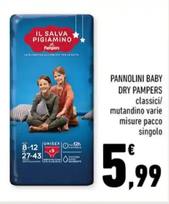 Conad PANNOLINI BABY DRY PAMPERS classici/ mutandino varie misure pacco singolo offerta