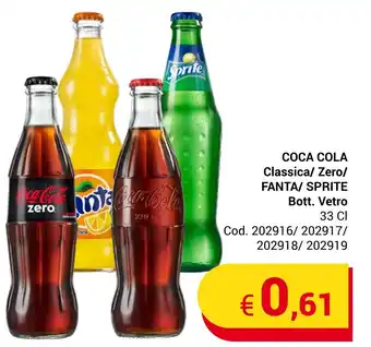 COCA COLA Classica/ Zero/ FANTA/ SPRITE Bott. Vetro 33 Cl