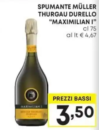 Pam SPUMANTE MÜLLER THURGAU DURELLO "MAXIMILIAN I" cl 75 offerta