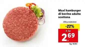 Lidl Maxi hamburger di bovino adulto scottona 250 g confezione offerta