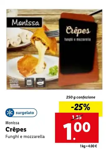Lidl Monissa Crêpes Funghi e mozzarella offerta