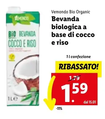 Lidl Vemondo Bio Organic Bevanda biologica a base di cocco e riso offerta