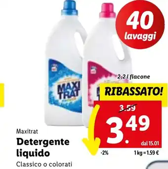Lidl Maxitrat Detergente liquido Classico o colorati offerta