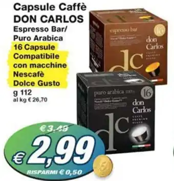 Prix Quality Capsule Caffè DON CARLOS Espresso Bar/ Puro Arabica 16 Capsule g 112 offerta