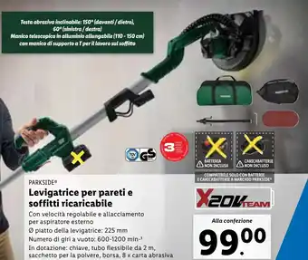 Lidl PARKSIDE Levigatrice per pareti e soffitti ricaricabile offerta