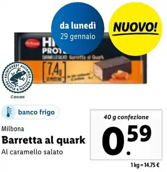 Lidl Milbona Barretta al quark Al caramello salato 40 g confezione offerta