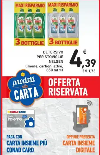Spazio Conad DETERSIVO PER STOVIGLIE NELSEN limone, carboni attivi, 850 ml x3 offerta