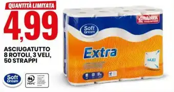 Eurospin ASCIUGATUTTO 8 ROTOLI, 3 VELI, 50 STRAPPI offerta