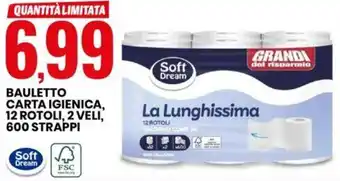 Eurospin BAULETTO CARTA IGIENICA, 12 ROTOLI, 2 VELI, 600 STRAPPI offerta