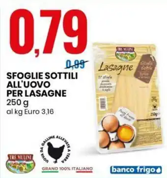 Eurospin SFOGLIE SOTTILI ALL'UOVO PER LASAGNE 250 g offerta