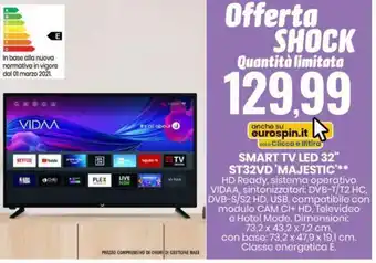 Eurospin SMART TV LED 32" ST32VD 'MAJESTIC offerta