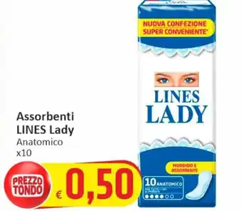 Paghi Poco Assorbenti LINES Lady Anatomico x10 offerta