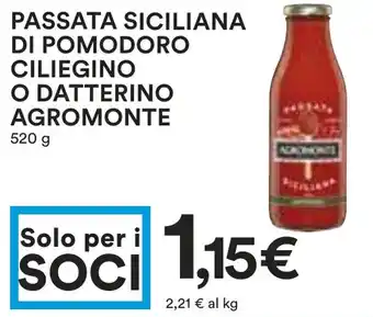 Coop PASSATA SICILIANA DI POMODORO CILIEGINO O DATTERINO AGROMONTE 520 g offerta
