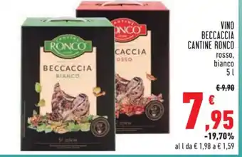 Conad Superstore VINO BECCACCIA CANTINE RONCO rosso, bianco 5 l offerta