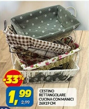 Risparmio Casa Cestino Rettangolare Cucina Con Manici 26x19 Cm offerta