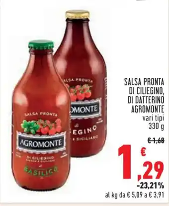 Conad Superstore SALSA PRONTA DI CILIEGINO, DI DATTERINO AGROMONTE vari tipi 330 g offerta