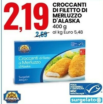 Eurospin Athena Croccanti Di Filetto Di Merluzzo D'Alaska 400 G offerta