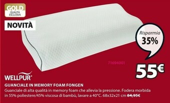 JYSK Wellpur Guanciale In Memory Foam Fongen offerta