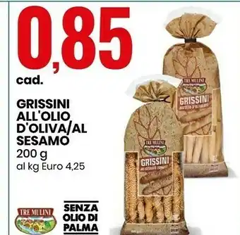 Eurospin Tre Mulini Grissini All'Olio D'Oliva/ Al Sesamo 200 G offerta