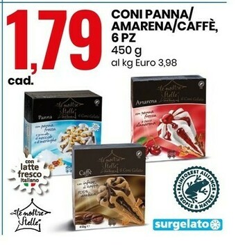 Eurospin Le Nostre Stelle Coni Panna / Amarena / Caffe, 6 Pz 450 G offerta