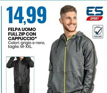 Eurospin Felpa Uomo Full Zip Con Cappuccio offerta
