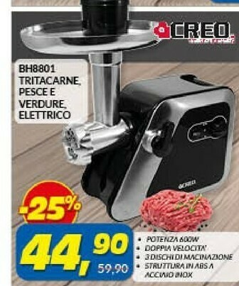 Risparmio Casa Creo BH8801 Tritacarne, Pesce E Verdure Elettrico offerta