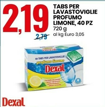 Dexal Tabs Per Lavastoviglie Profumo Limone, 40 Pz 720 G