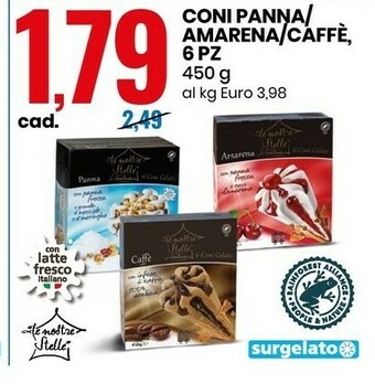 Eurospin Le Nostre Stelle Coni Panna/ Amarena/ Caffe, 6 Pz offerta