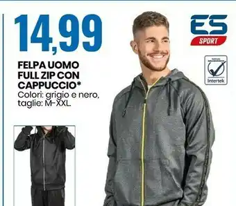 Eurospin Felpa Uomo Full Zip Con Cappuccio offerta
