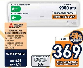 Unieuro Mitsubishi Electric MSZ-HR25VF Condizionatore Fisso Condizionatore Unità Interna Bianco offerta