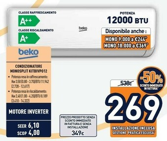 Unieuro Beko Condizionatore Monospilt KITBIVP012 offerta