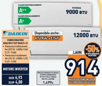 Unieuro Daikin Condizionatore Dual 9+12 offerta