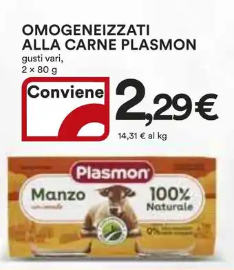 Ipercoop OMOGENEIZZATI ALLA CARNE PLASMON gusti vari, 2 x 80 g offerta