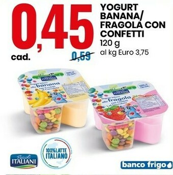Eurospin Pascoli Italiani Yogurt Banana/ Fragola Con Confetti 120 G offerta