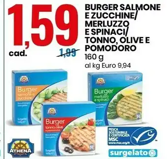 Eurospin Athena Burger Salmone E Zucchine/ Merluzzo E Spinaci / Tonno, Olive E Pomodoro offerta