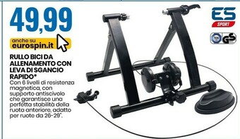 Eurospin Rullo Bici Da Allenamento Con Leva Di Sgancio Rapido offerta