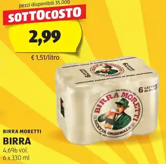 ALDI BIRRA MORETTI 6 x 330 ml offerta