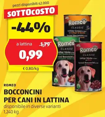 ALDI ROMEO BOCCONCINI PER CANI IN LATTINA disponibile in diverse varianti 1,240 kg offerta
