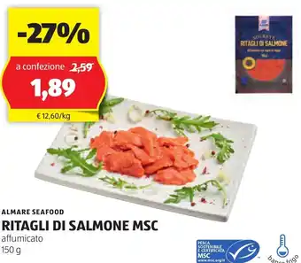 ALDI ALMARE SEAFOOD RITAGLI DI SALMONE MSC affumicato 150 g offerta
