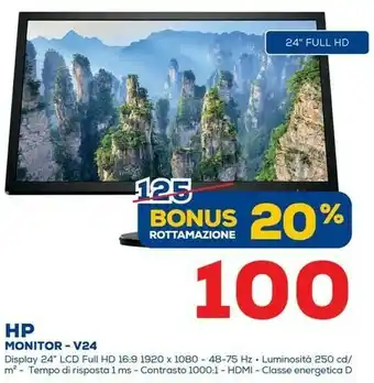 Euronics HP V24 FHD 61 Cm (24") 1920 X 1080 Pixel Full HD LED Nero offerta